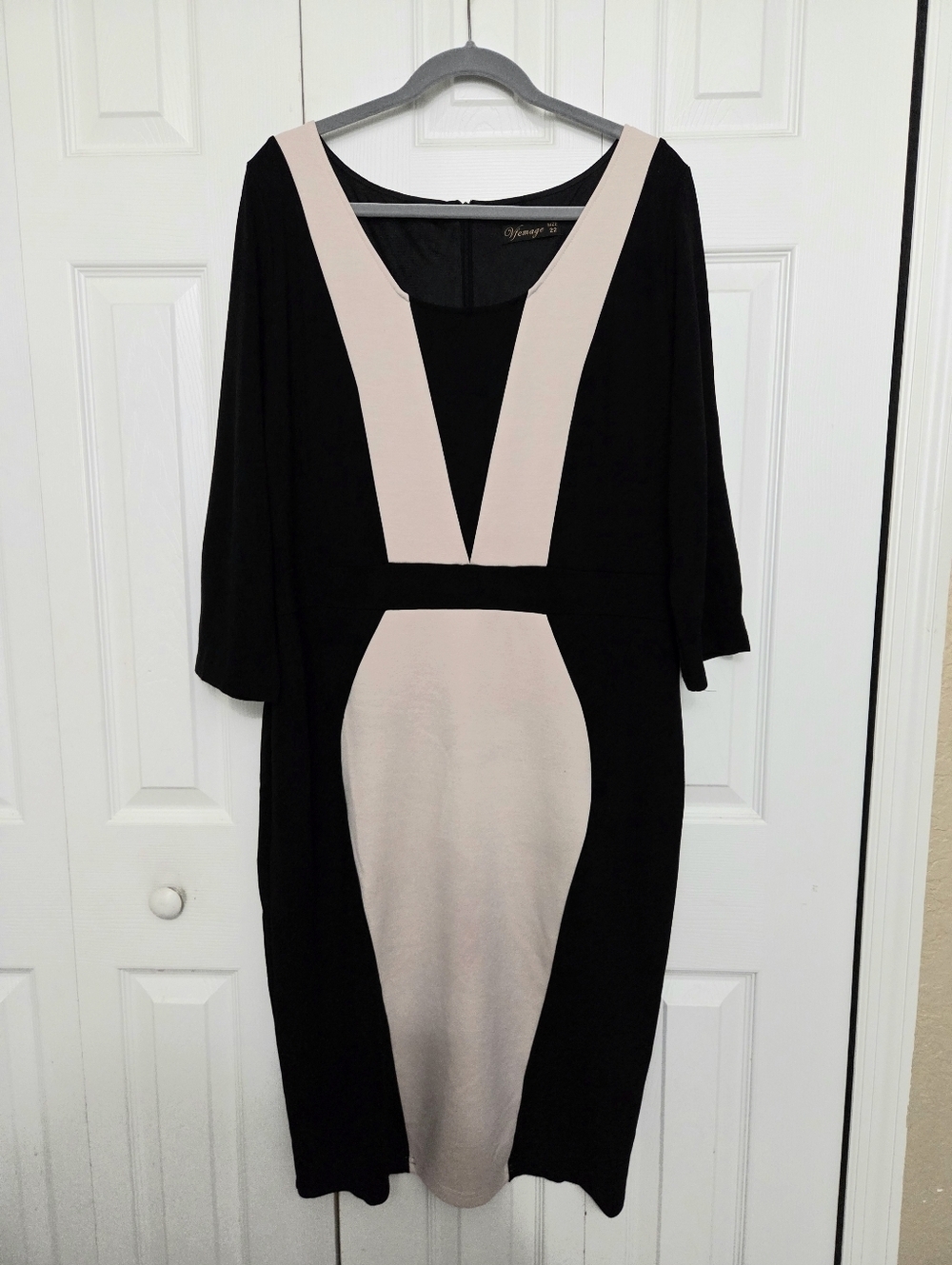 Vfemage Black and Beige Colorblock  Dress
